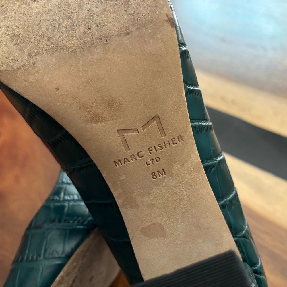 Marc Fisher Teal Croc-Embossed Block Heel Pumps - Picture 5 of 5